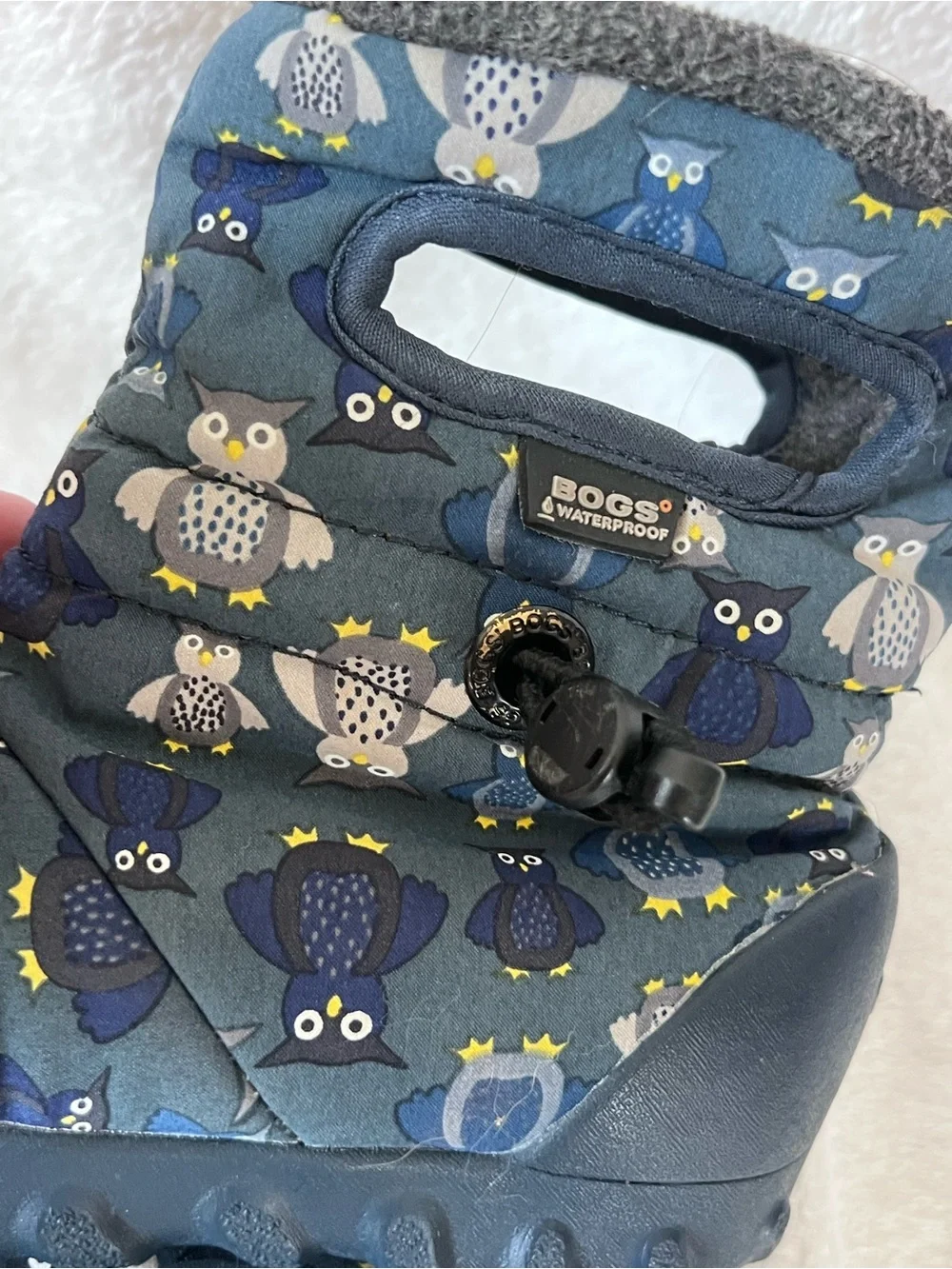 Bogs Kids Blue Owl Print puff b-mic Waterproof Winter Boots